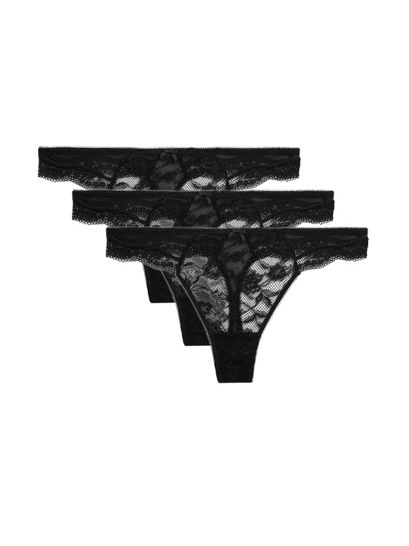 Marks & Spencer Čipkaste tange Jasmine, 3 kom Marks & Spencer crna