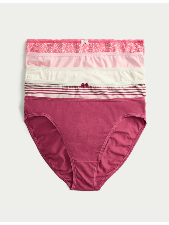 Marks & Spencer Visoko izrezane gaćice od pamuka i lycre™, 5 pakiranja Marks & Spencer Pink