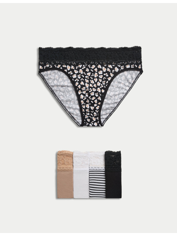 Marks & Spencer Visoko izrezane gaćice s visokim udjelom pamuka i printom, 5 kom. Marks & Spencer bijela