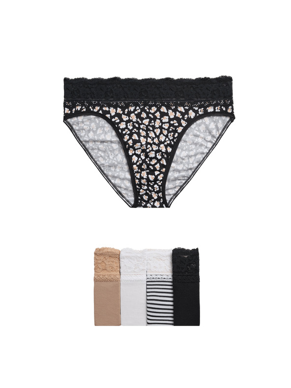 Marks & Spencer Visoko izrezane gaćice s visokim udjelom pamuka i printom, 5 kom. Marks & Spencer bijela