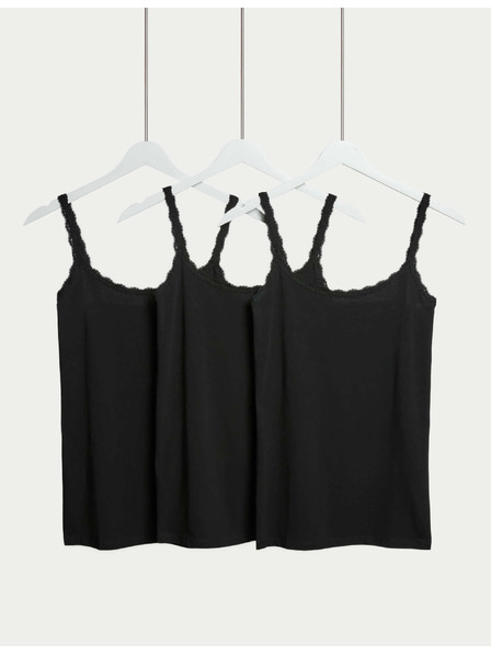 Marks & Spencer Majica s čipkastim rubom i visokim udjelom pamuka, 3 kom Marks & Spencer crna