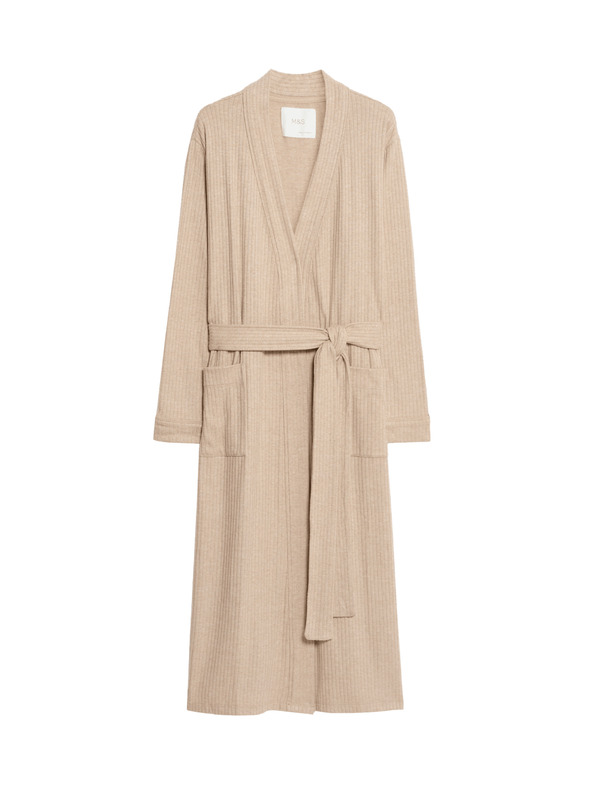 Marks & Spencer Široki rebrasti ogrtač Marks & Spencer krem