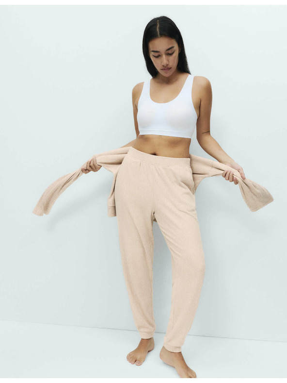 Marks & Spencer Rebraste pidžama hlače s manžetnim rubom Marks & Spencer krem