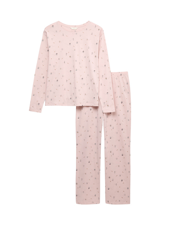 Marks & Spencer Pidžama garnitura od čiste pamučne tkanine sotiskom Marks & Spencer ružičasta