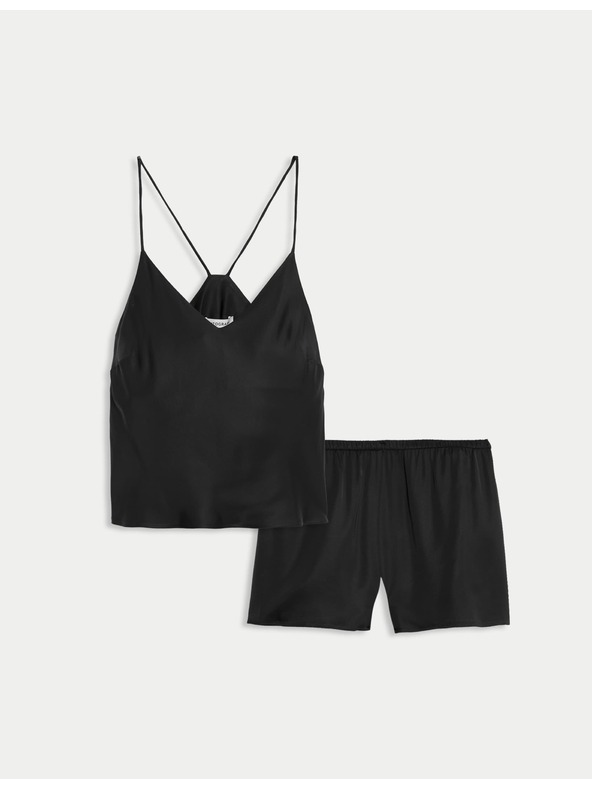 Marks & Spencer Satenski kratki pidžama komplet s košuljom i kratkim hlačama Marks & Spencer crna