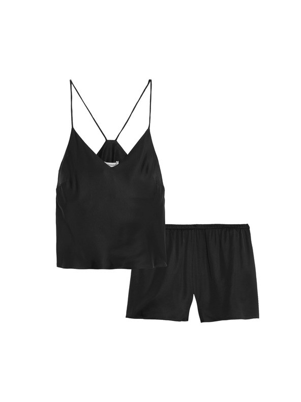 Marks & Spencer Satenski kratki pidžama komplet s košuljom i kratkim hlačama Marks & Spencer crna