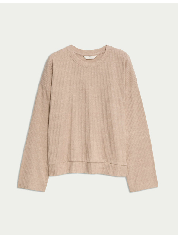 Marks & Spencer Rebrasti pidžama top s ovratnicima i dugim rukavima Marks & Spencer krem