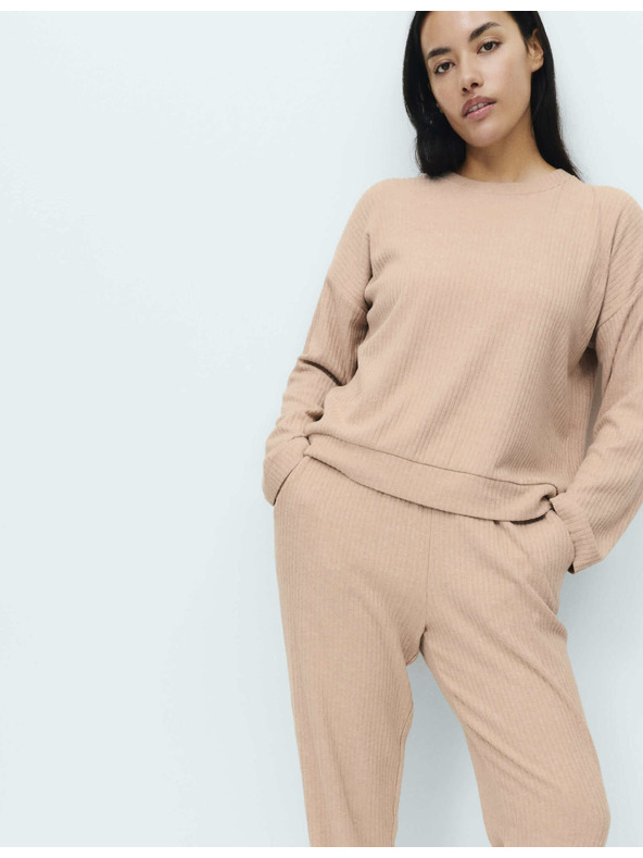 Marks & Spencer Rebrasti pidžama top s ovratnicima i dugim rukavima Marks & Spencer krem