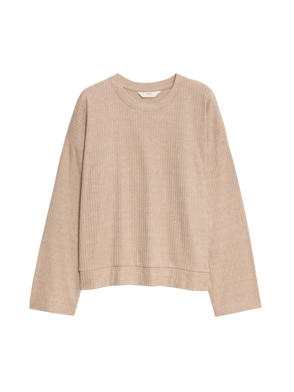 Marks & Spencer Rebrasti pidžama top s ovratnicima i dugim rukavima Marks & Spencer krem