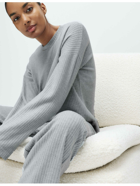 Marks & Spencer Rebrasti pidžama top s ovratnicima i dugim rukavima Marks & Spencer siva