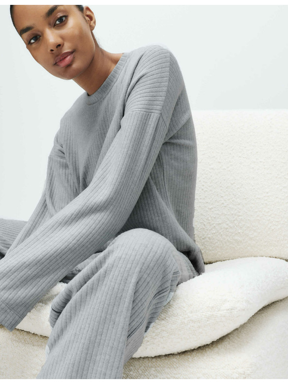 Marks & Spencer Rebrasti pidžama top s ovratnicima i dugim rukavima Marks & Spencer siva