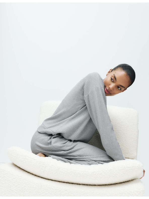 Marks & Spencer Rebrasti pidžama top s ovratnicima i dugim rukavima Marks & Spencer siva