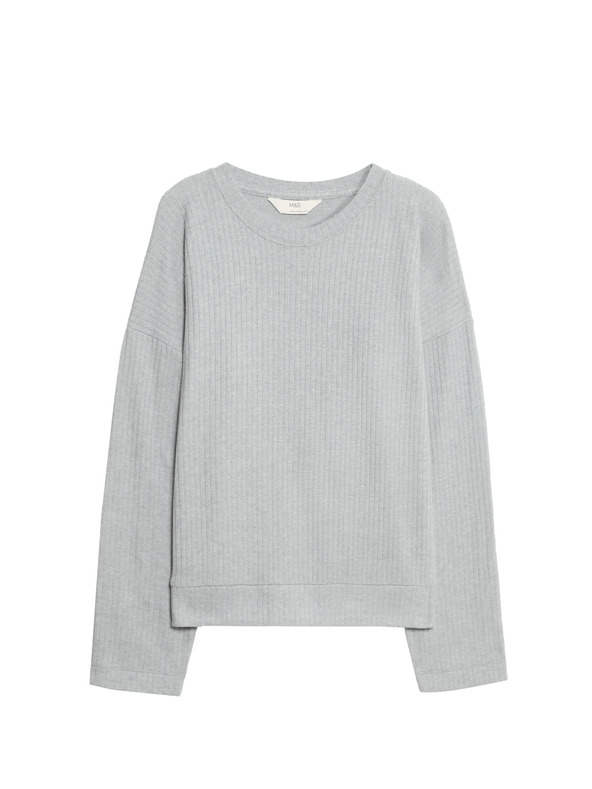 Marks & Spencer Rebrasti pidžama top s ovratnicima i dugim rukavima Marks & Spencer siva