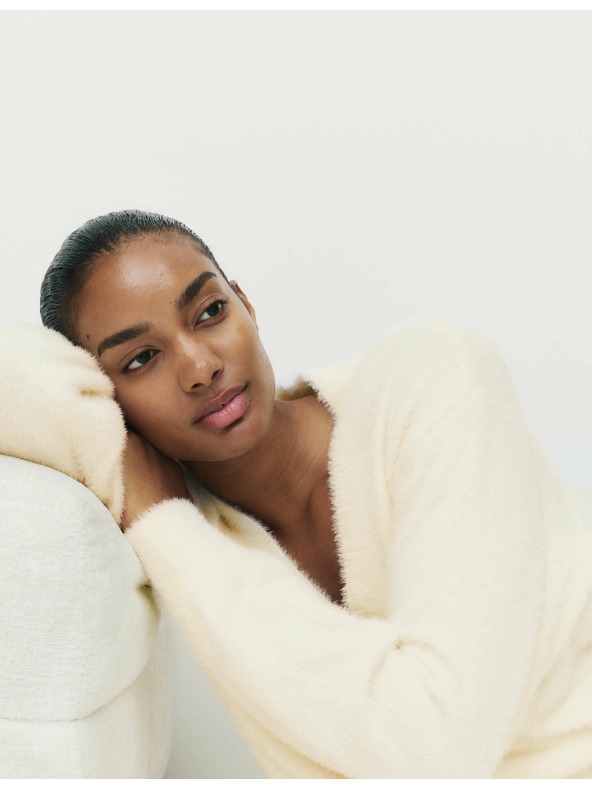 Marks & Spencer Udoban pleteni paperiasti top pidžame s V-izrezom Marks & Spencer krem