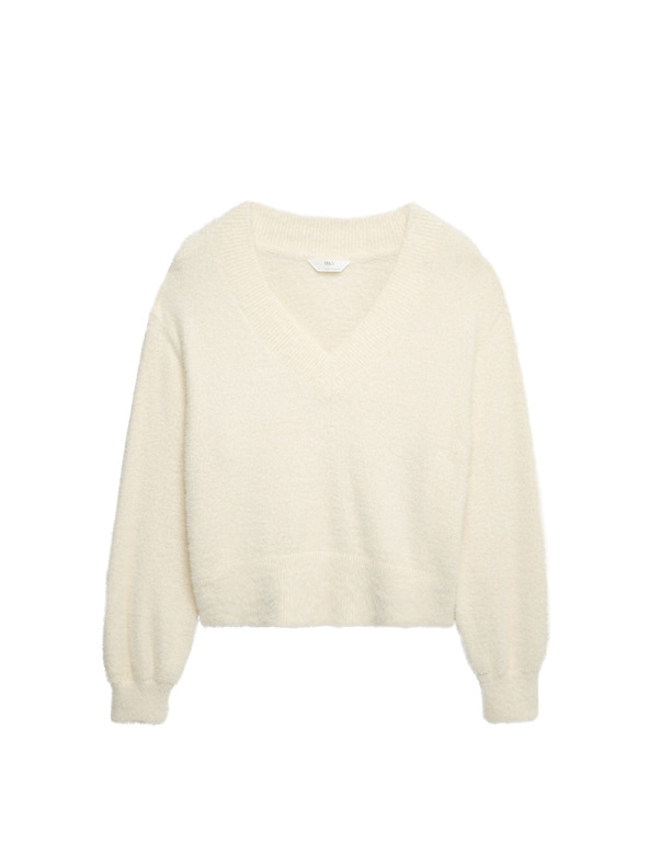 Marks & Spencer Udoban pleteni paperiasti top pidžame s V-izrezom Marks & Spencer krem