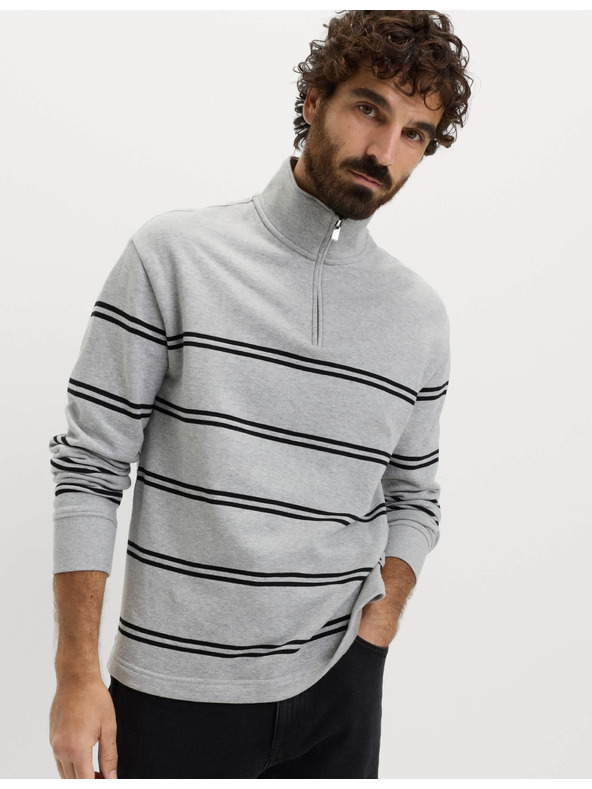 Marks & Spencer Prugasta jakna s patentnim zatvaračem oko vrata, od čiste pamučne tkanine Marks & Spencer siva