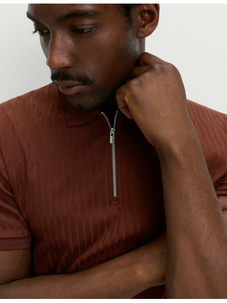 Marks & Spencer Žakard polo majica s visokim udjelom pamuka i zatvaračem Marks & Spencer smeđa