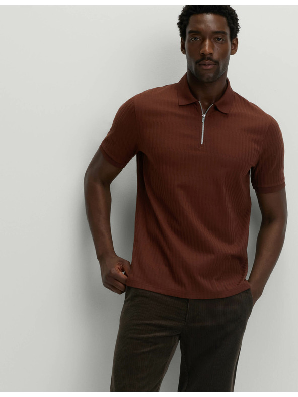 Marks & Spencer Žakard polo majica s visokim udjelom pamuka i zatvaračem Marks & Spencer smeđa