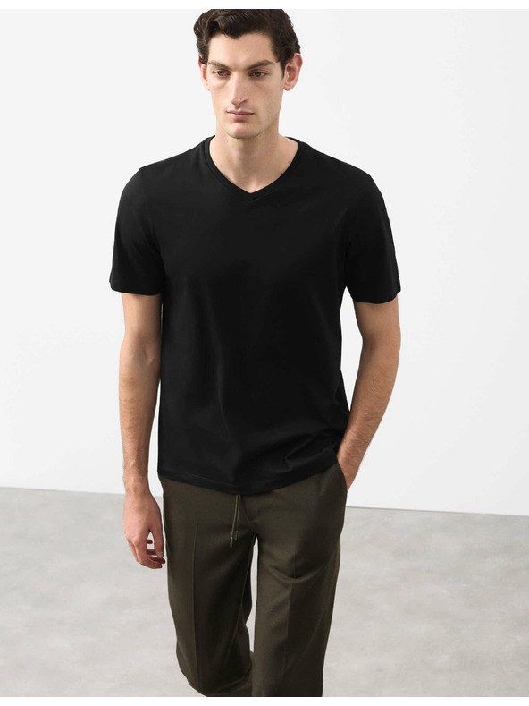 Marks & Spencer Majica s V izrezom od čiste Supima® pamučne tkanine Marks & Spencer crna