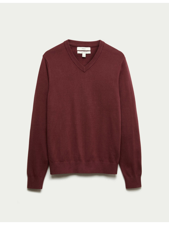 Marks & Spencer Čisto pamučni V-izrez džemper Marks & Spencer crvena