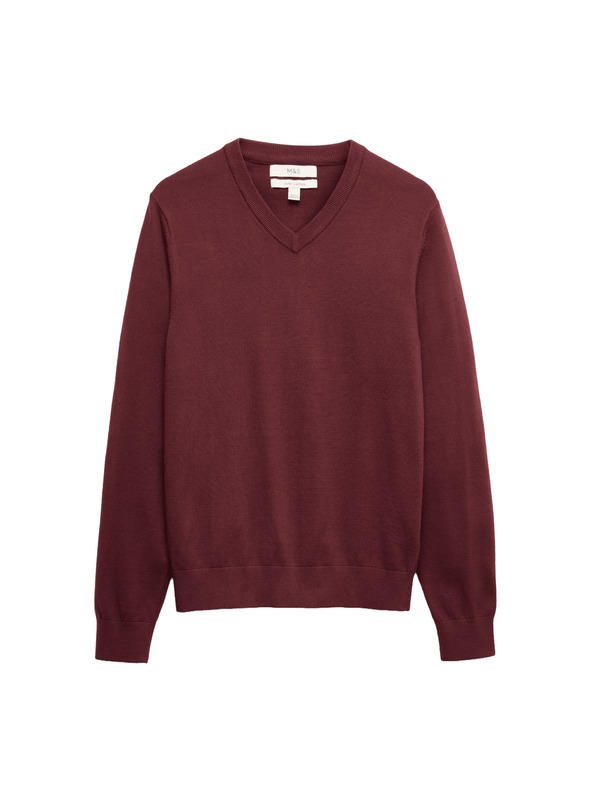 Marks & Spencer Čisto pamučni V-izrez džemper Marks & Spencer crvena