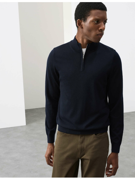 Marks & Spencer Džemper sa kratkim patentnim zatvaračem od čiste extra fine merino vune Marks & Spencer mornarsko plava