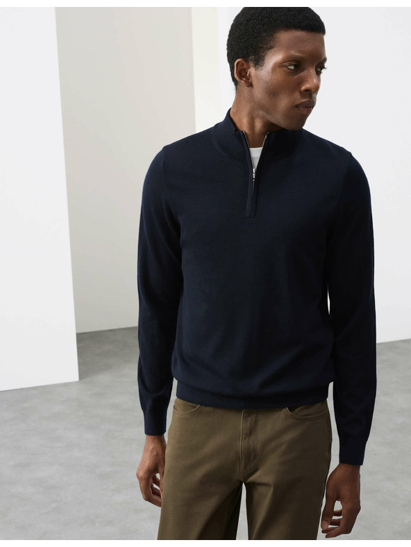 Marks & Spencer Džemper sa kratkim patentnim zatvaračem od čiste extra fine merino vune Marks & Spencer mornarsko plava