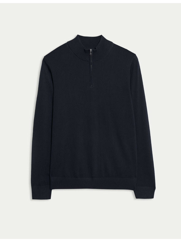 Marks & Spencer Džemper sa kratkim patentnim zatvaračem od čiste extra fine merino vune Marks & Spencer mornarsko plava