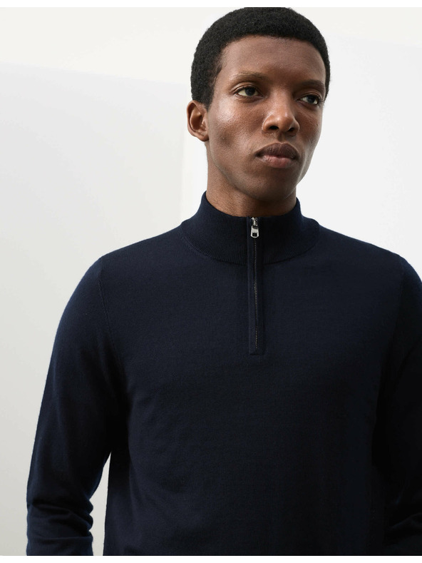 Marks & Spencer Džemper sa kratkim patentnim zatvaračem od čiste extra fine merino vune Marks & Spencer mornarsko plava