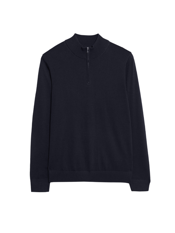 Marks & Spencer Džemper sa kratkim patentnim zatvaračem od čiste extra fine merino vune Marks & Spencer mornarsko plava