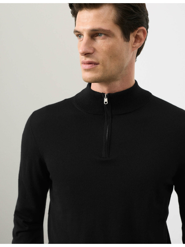 Marks & Spencer Džemper sa kratkim patentnim zatvaračem od čiste extra fine merino vune Marks & Spencer crna