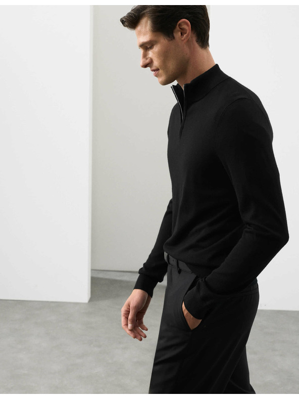 Marks & Spencer Džemper sa kratkim patentnim zatvaračem od čiste extra fine merino vune Marks & Spencer crna