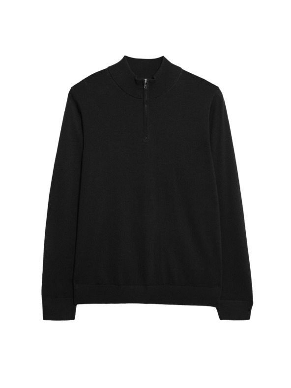 Marks & Spencer Džemper sa kratkim patentnim zatvaračem od čiste extra fine merino vune Marks & Spencer crna