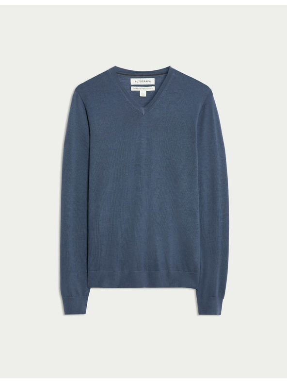 Marks & Spencer V-izrez džemper od čiste izuzetno fine merino vune Marks & Spencer mornarsko plava