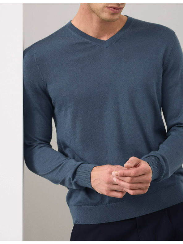 Marks & Spencer V-izrez džemper od čiste izuzetno fine merino vune Marks & Spencer mornarsko plava