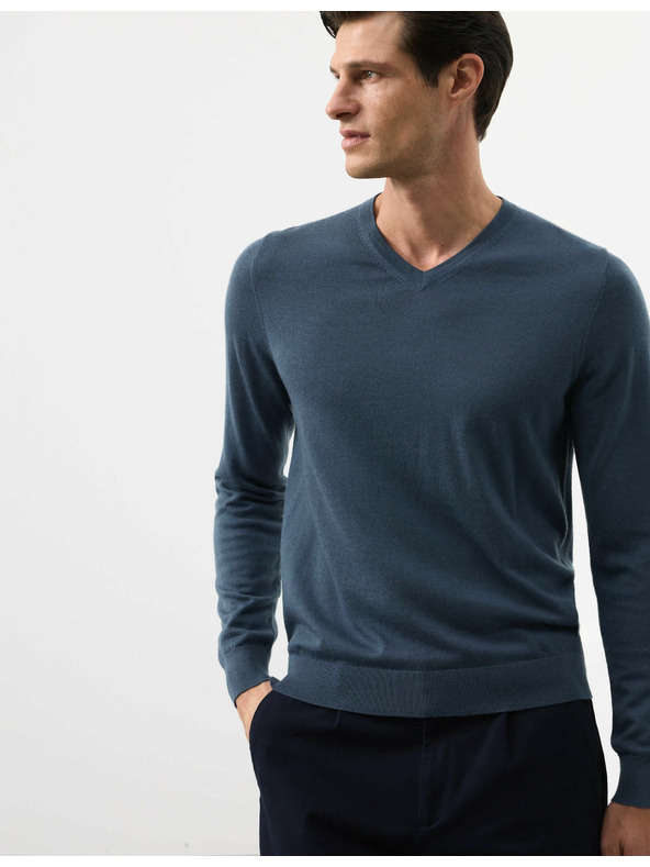 Marks & Spencer V-izrez džemper od čiste izuzetno fine merino vune Marks & Spencer mornarsko plava