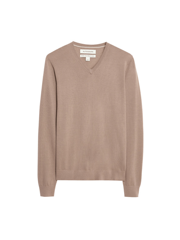 Marks & Spencer V-izrez džemper od čiste izuzetno fine merino vune Marks & Spencer smeđa