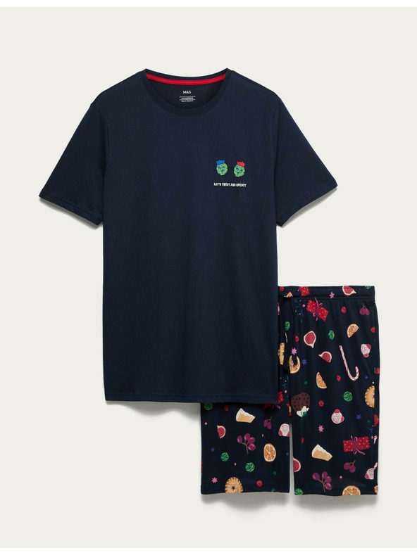 Marks & Spencer Božićni kućni pidžama komplet s motivom hrane od čiste pamučne tkanine Marks & Spencer mornarsko plava