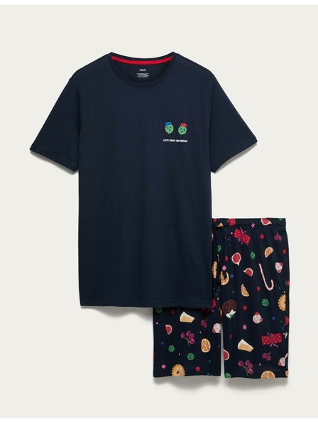Marks & Spencer Božićni kućni pidžama komplet s motivom hrane od čiste pamučne tkanine Marks & Spencer mornarsko plava