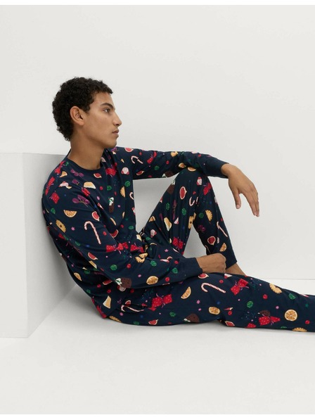 Marks & Spencer Božićni kućni pidžama komplet s motivom hrane od čiste pamučne tkanine Marks & Spencer mornarsko plava