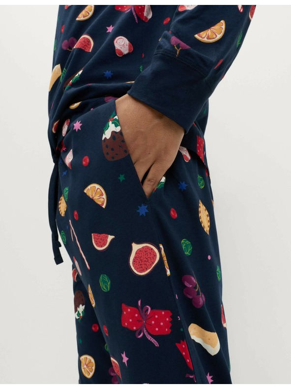 Marks & Spencer Božićni kućni pidžama komplet s motivom hrane od čiste pamučne tkanine Marks & Spencer mornarsko plava