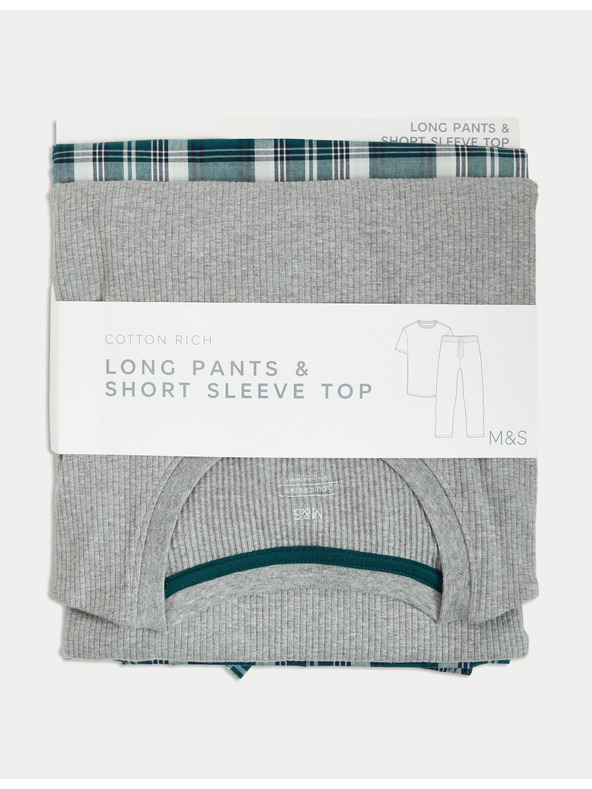 Marks & Spencer Karirani komplet pidžame od čiste pamuke Marks & Spencer siva