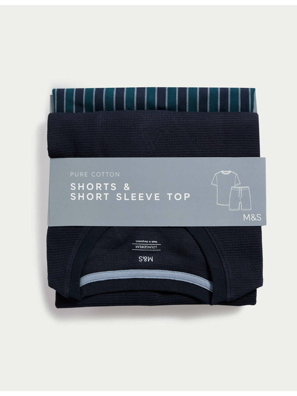 Marks & Spencer Pidžama komplet od čiste pamuke s vafel teksturom Marks & Spencer mornarsko plava