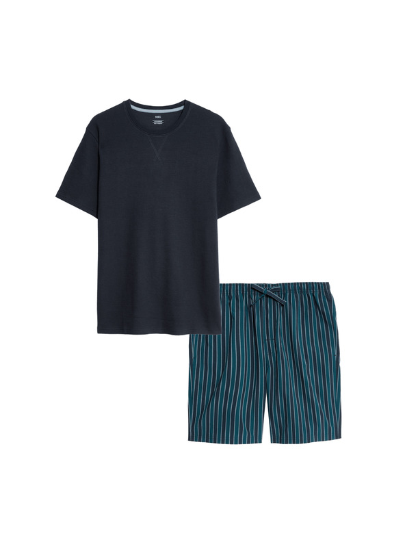 Marks & Spencer Pidžama komplet od čiste pamuke s vafel teksturom Marks & Spencer mornarsko plava