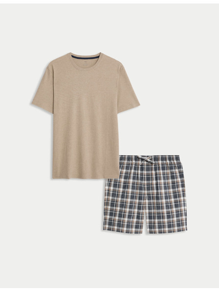 Marks & Spencer Neutralni karirani komplet pidžame od čiste pamuke Marks & Spencer kremasta