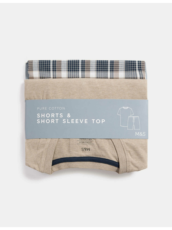 Marks & Spencer Neutralni karirani komplet pidžame od čiste pamuke Marks & Spencer kremasta