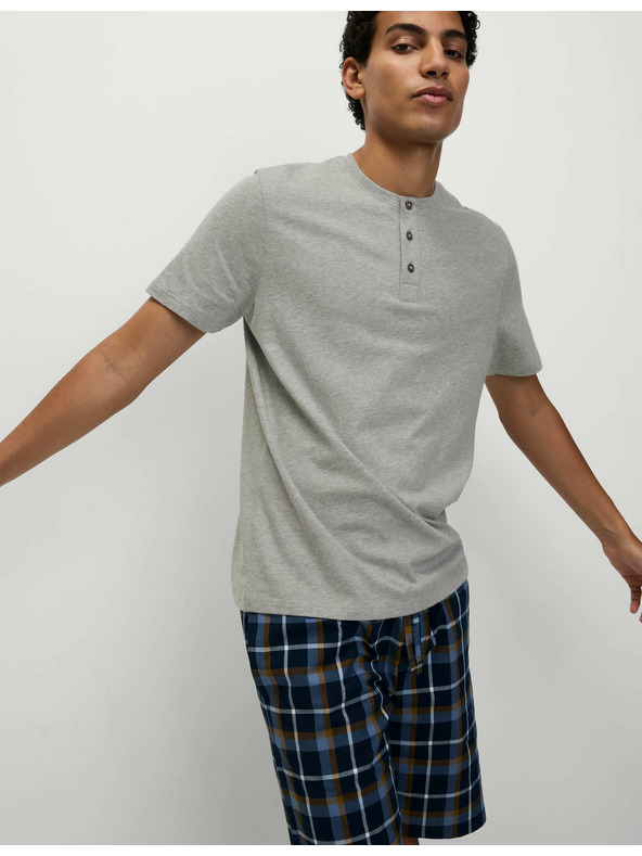 Marks & Spencer Karirani komplet pidžame od čiste pamuke s otvorenim ovratnikom Marks & Spencer siva