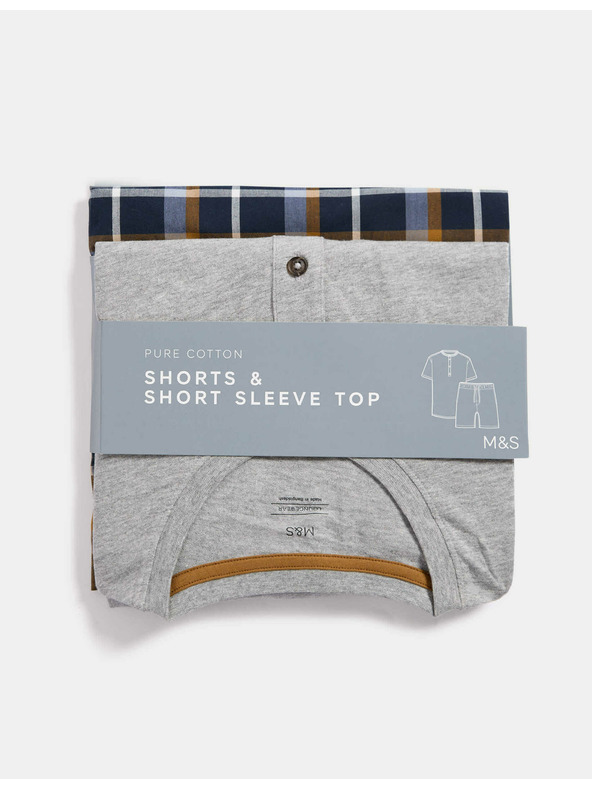 Marks & Spencer Karirani komplet pidžame od čiste pamuke s otvorenim ovratnikom Marks & Spencer siva