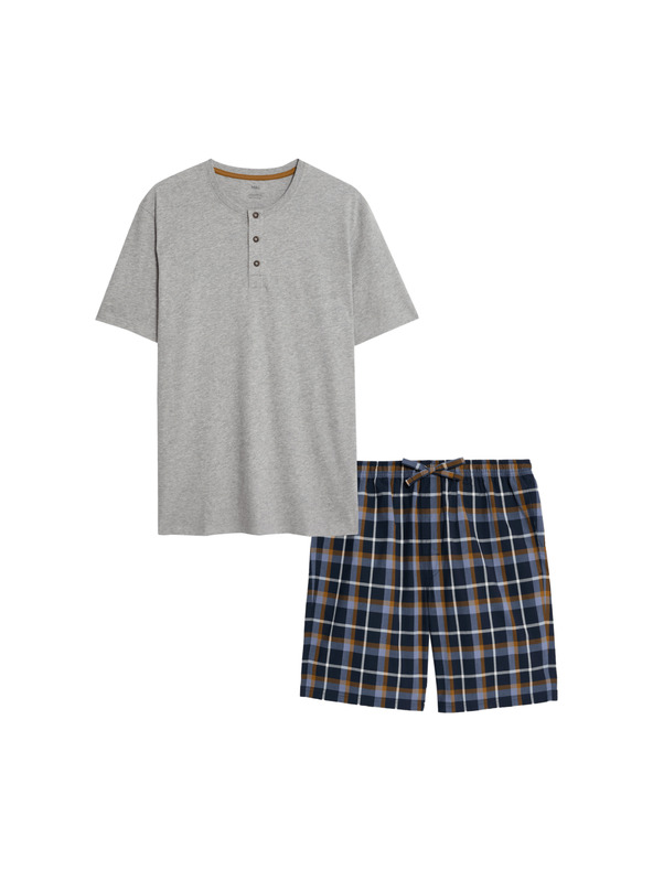 Marks & Spencer Karirani komplet pidžame od čiste pamuke s otvorenim ovratnikom Marks & Spencer siva