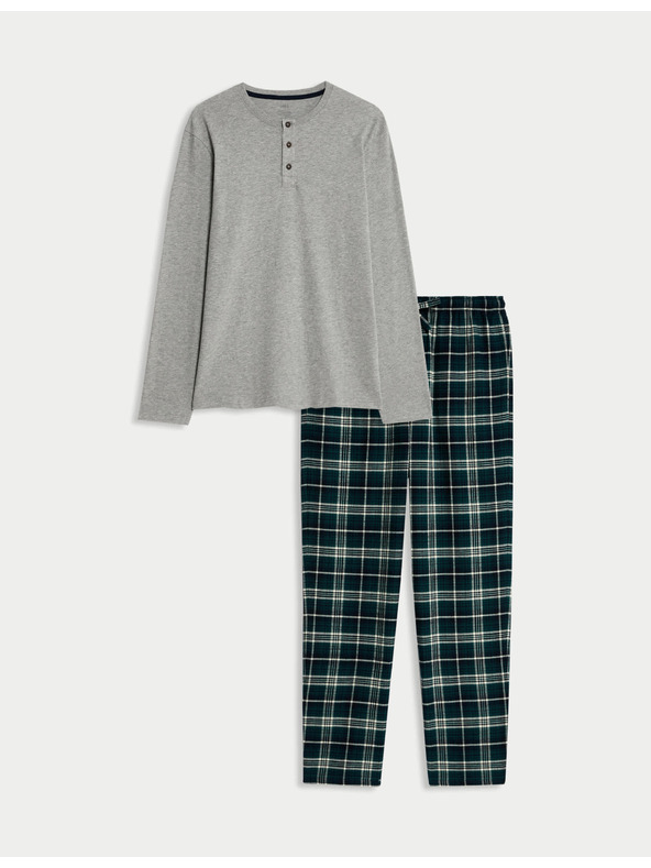 Marks & Spencer Karirani komplet pidžame od čiste pamuke s otvorenim ovratnikom Marks & Spencer siva